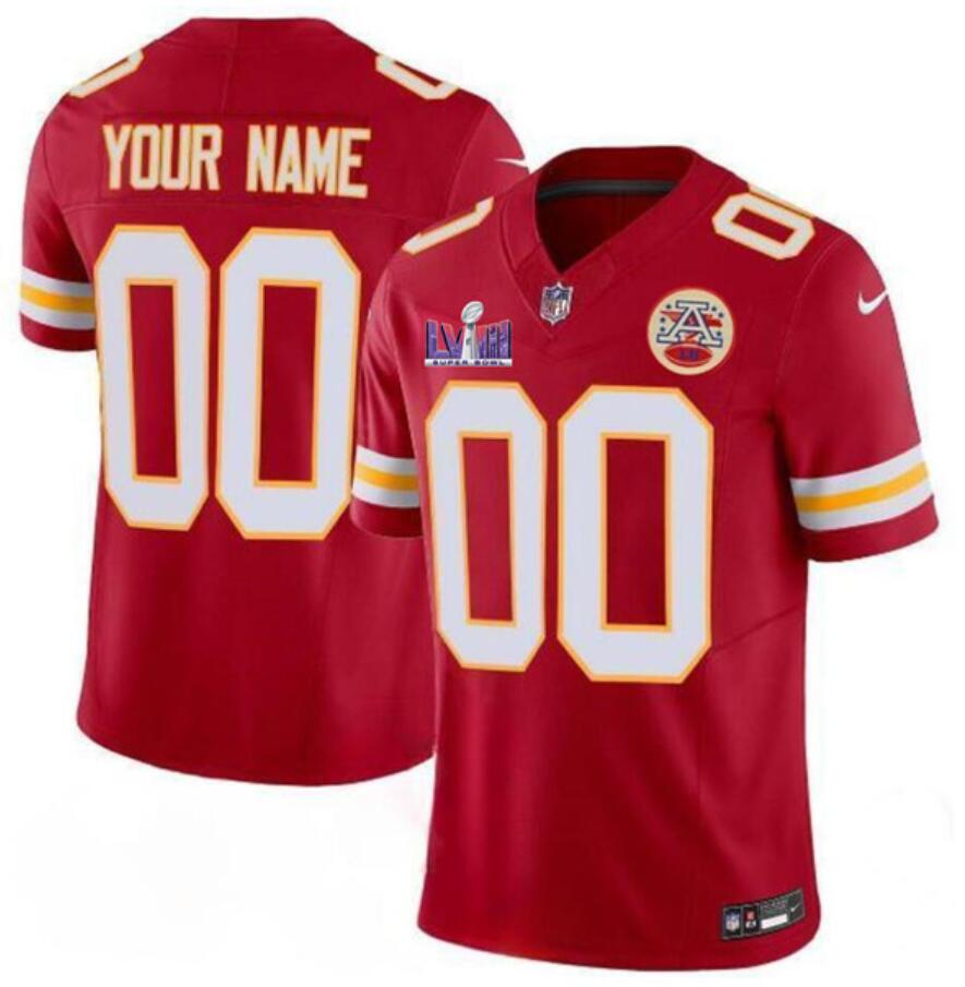 Men's Kansas City Chiefs Custom Red 2024 F.U.S.E. Super Bowl LVIII Patch Vapor Limited Stitched Football Jersey